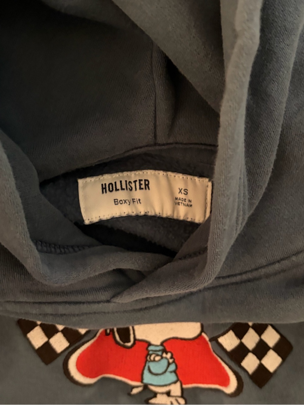 Hollister Women’s Boxy Crewneck Hoodie in Slate Blue with Racing Graphic